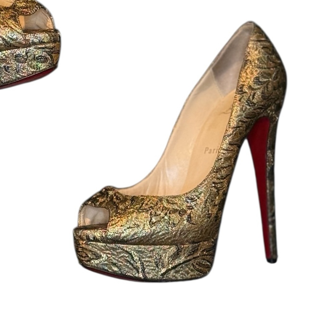 Christian Louboutin gold brocade platforms